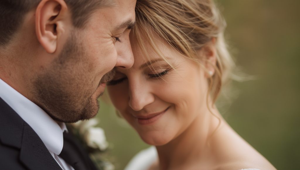 Affordable Christchurch wedding close-up of bride and groom smiling