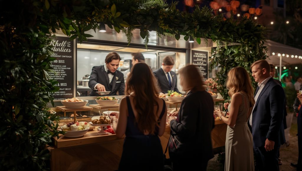 Guests serving themselves from a food truck at a venue with BYO food Christchurch, highlighting relaxed and affordable catering options.